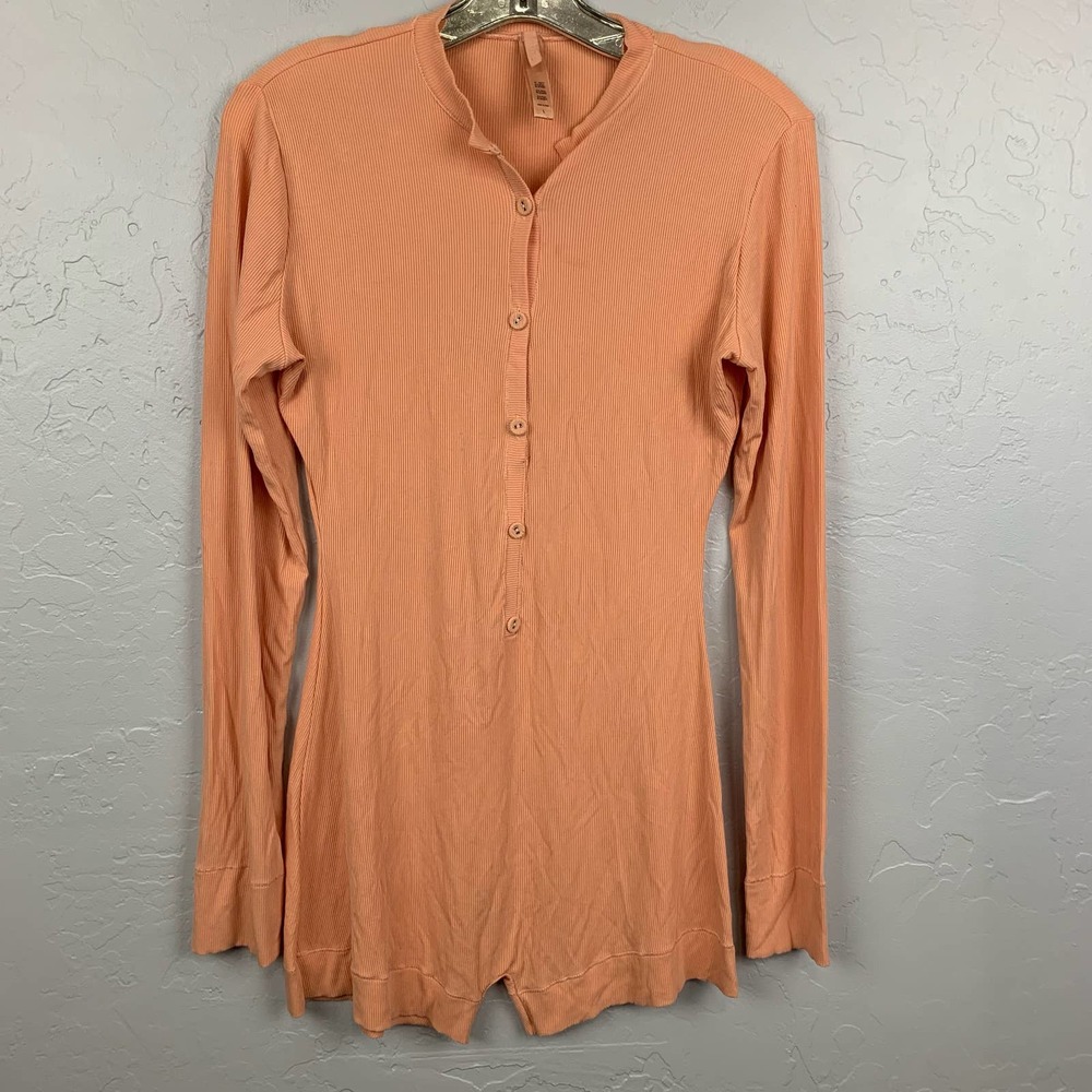 SKIMS Peach Button-Up Onesie Large